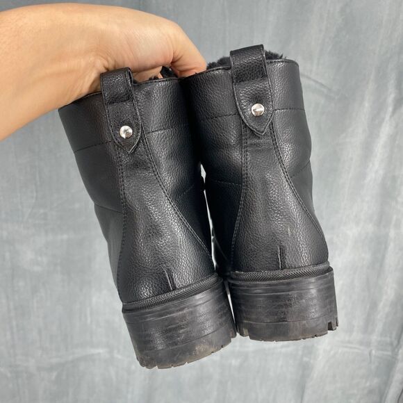 Nine West Vegan Boots Womens 8.5 Faux Fur Block Heel Black Lace Up - Picture 4 of 8